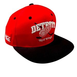 Melonwear Detroit Red Wings Coca Cola Red Black Flat Brim Hat Adjustable Ballcap